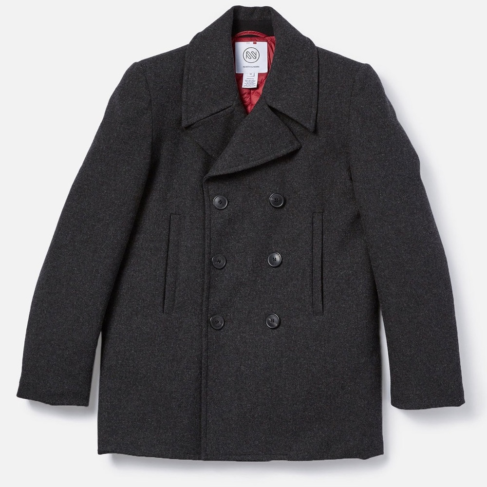 North And Mark Preston Primaloft Insulated Wool Peacoat Dark Grey Men Size Med